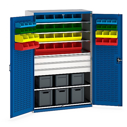 Bott Heavy Duty Bin Cupboard, 48 plastic bins/ 6 Euro Boxes/ 3 Drawers - Storage and Handling