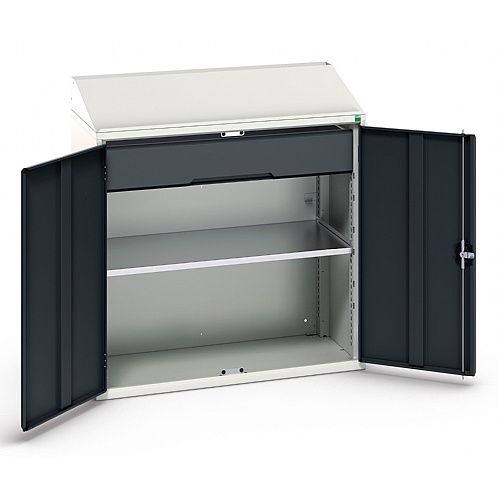 Sloping Top Cupboards with Full Width Drawer - Storage and Handling