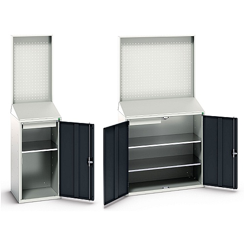 Sloping Top Workstation Cupboard with Back Panel - Storage and Handling
