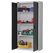 Standard industrial cupboard with black doors