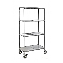 Mobile shelving unit with plastic shelf panels