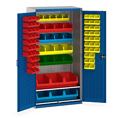 Bott Heavy Duty Bin Cupboard with 81 plastic bins - Industrial Cupboards