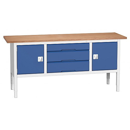 Height Adjustable Storage Workbench, Cupboard, 2 x Drawer Units - Workshop Products