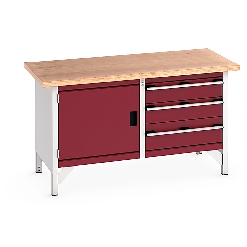 Heavy Duty Workbench - Full Cupboard And 3 Drawer Unit - Workshop Products