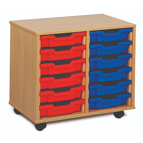 Tray Storage Unit with 12 Shallow Plastic Trays - School Furniture