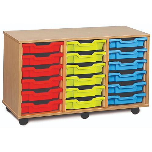 Tray Storage Unit with 18 Shallow Plastic Trays - School Furniture