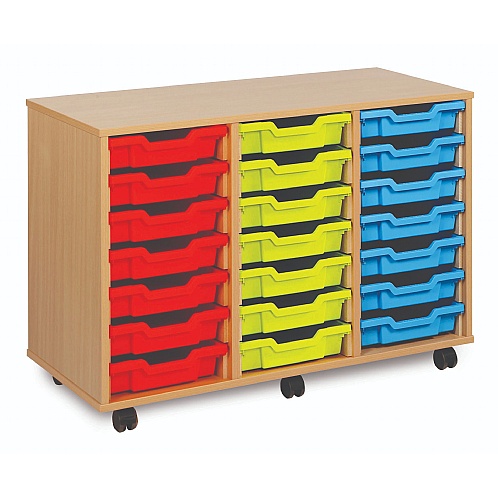 Tray Storage Unit with 21 Shallow Plastic Trays - School Furniture