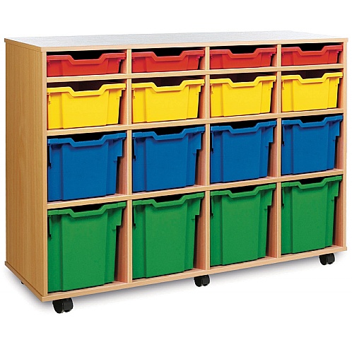 Tray Storage Unit with 16 Mixed Size Plastic Trays - School Furniture