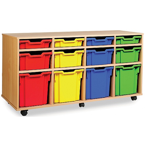 Tray Storage Unit with 12 Mixed Size Plastic Trays - School Furniture