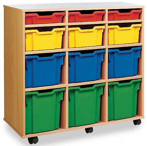 Tray Storage Unit with 12 Mixed Size Plastic Trays - School Furniture