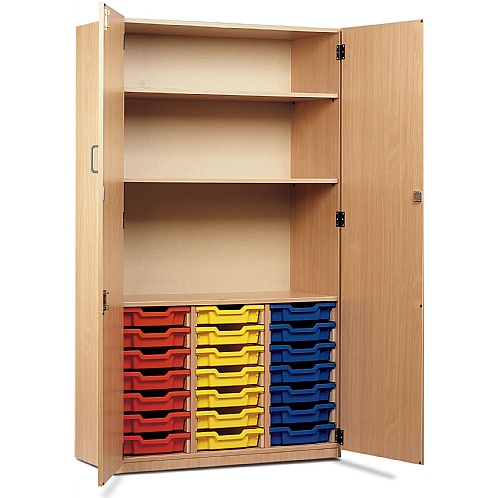 Tray Storage Cupboard with 21 Shallow Plastic Trays - School Furniture