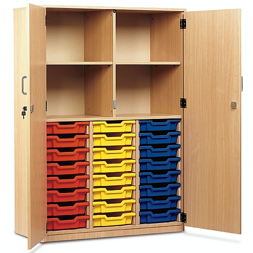 Tray Storage Cupboards with 24 Shallow Plastic Trays - School Furniture