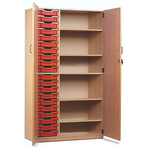 Tray Storage Cupboard with 20 Shallow Plastic Trays - School Furniture