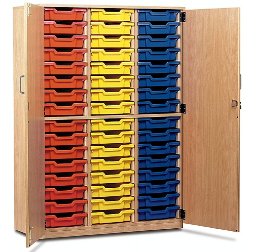 Tray Storage Cupboard with 48 Shallow Plastic Trays - School Furniture
