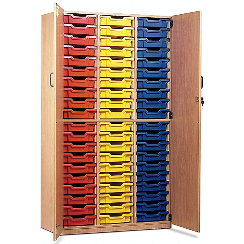 Tray Storage Cupboard with 60 Shallow Plastic Trays - School Furniture