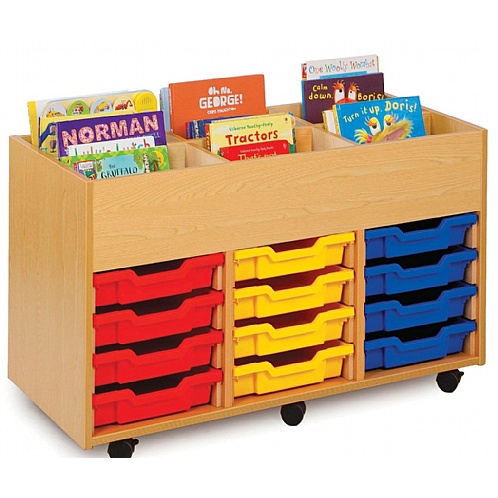Mobile Kinderbox with 6 Top Compartments, 12 Shallow Trays - School Furniture
