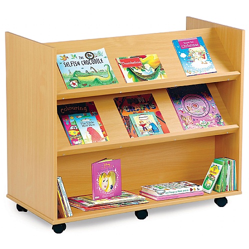 Book Storage Trolley, 2 Angled, 1 Horizontal Shelf Each Side - School Furniture