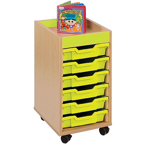Tray Storage Inset Top Unit with 6 Shallow Plastic Trays - School Furniture