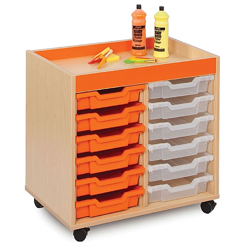 Tray Storage Inset Top Unit with 12 Shallow Plastic Trays - School Furniture