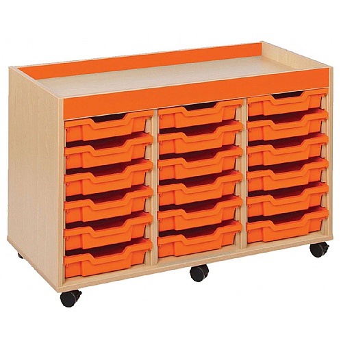 Tray Storage Inset Top Unit with 18 Shallow Plastic Trays - School Furniture