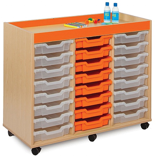 Tray Storage Inset Top Unit with 24 Shallow Plastic Trays - School Furniture
