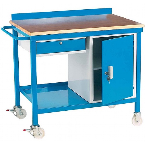 Mobile Steel Workbenches with Drawer and Cupboard - Workshop Products
