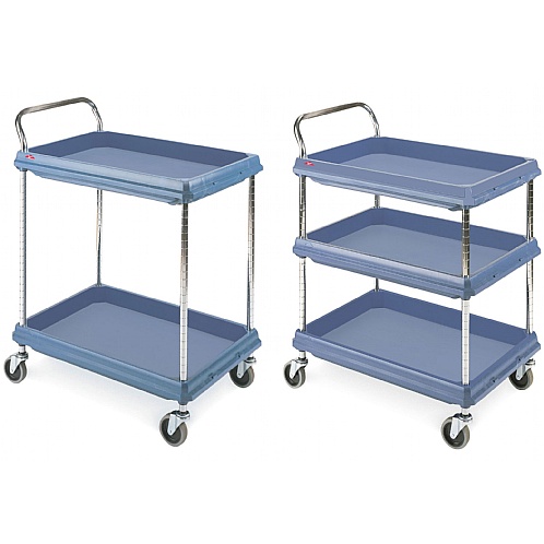 Hygienic Polymer Tray Trolleys with Deep Lipped Shelf Trays - Storage and Handling