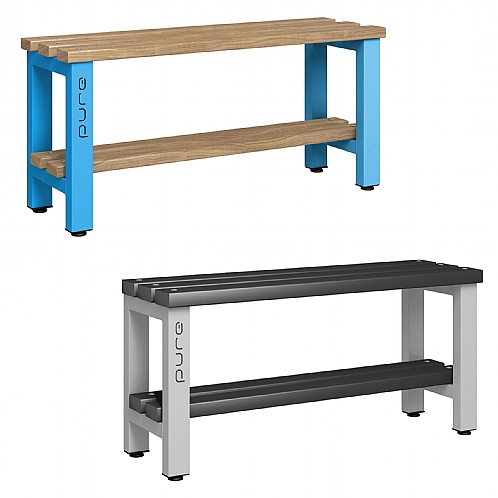 Pure Single-Sided Changing Room Benches with Base Shelf - School Furniture