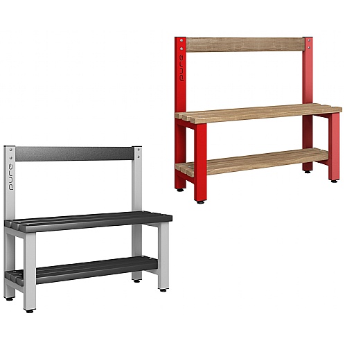 Pure Single-Sided Changing Room Benches, Back Rest, Lower Shelf - School Furniture