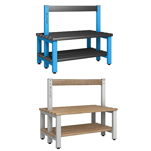 Pure Double-Sided Changing Room Benches, Back Rest, Lower Shelf - School Furniture