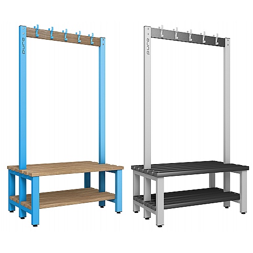 Pure Double-Sided Changing Room Bench Units with Hooks and Base Shelf - School Furniture