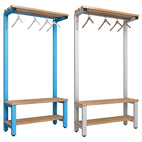 Pure Single-Sided Changing Room Bench Unit for Hangers with Base Shelf - School Furniture