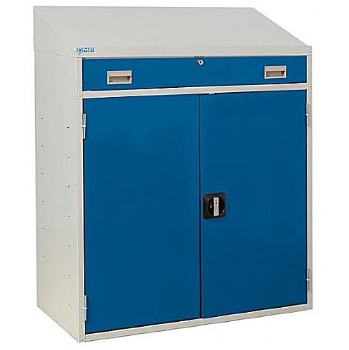 Sloping Top Workstation Cupboard with Full Widtrh Drawer - Storage and Handling