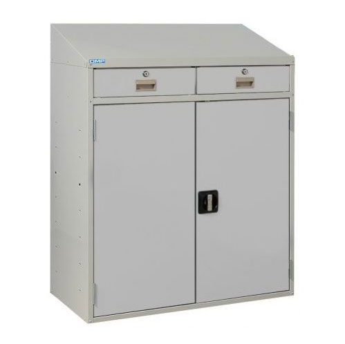 Sloping Top Workstation Cupboard with Two Drawers - Storage and Handling