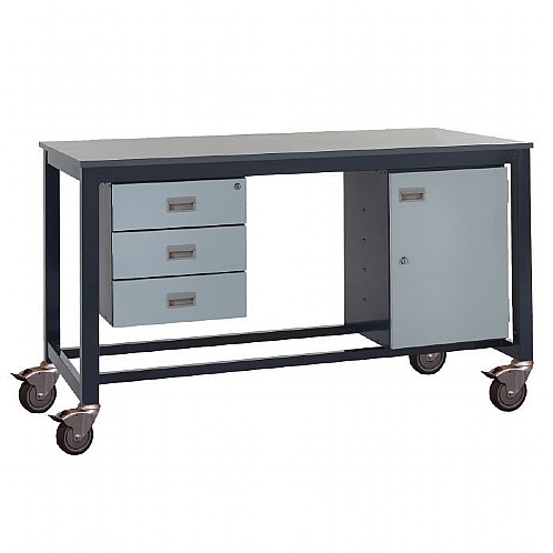 Mobile Heavy Duty Workbenches with 3 Drawers & Cupboard - Workshop Products