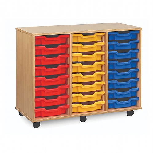 School Tray Storage Unit, 24 Shallow Gratnell Trays, Mobile - School Furniture