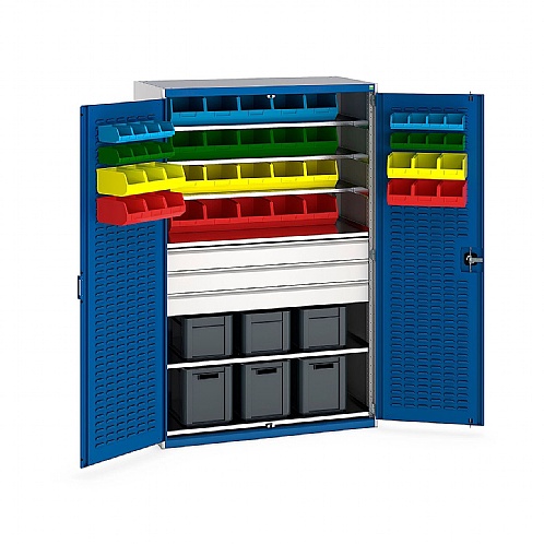 Bott Heavy Duty Bin Cupboard, 48 plastic bins/ 6 Euro Boxes/ 3 Drawers - Storage and Handling