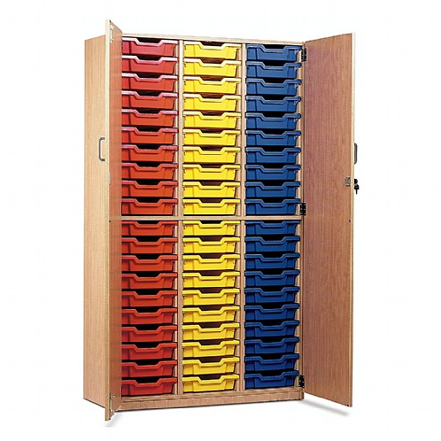 Tray Storage Cupboard - With 60 Shallow Plastic Trays - School Furniture