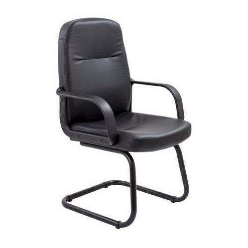 Black Leather-Look Visitors Cantilever Chair, Fixed Arms - Office Chairs