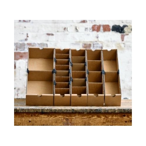 Cardboard Storage Bins  Shelf Bins with Dividers 100mm High - Storage and Handling