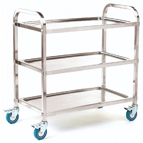 Stainless Steel Shelf Trolley, 100kg, 2 or 3 Shelves, Braked Castors - Storage and Handling