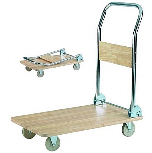 Wooden Deck Trolley, 150kg Load, Folding Chrome Handle - Storage and Handling