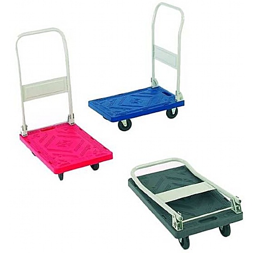 Folding Plastic Platform Trolley, 120kg, Blue, Grey or Red - Storage and Handling