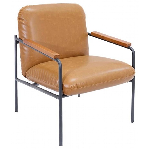 Settle Armchair with Wooden Armrests & Padded Cushions - Reception Meet Area