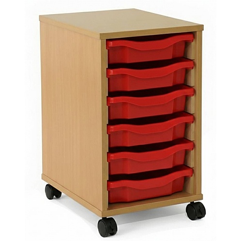 Tray Storage Unit - Mobile With 6 Shallow Plastic Trays - School Furniture