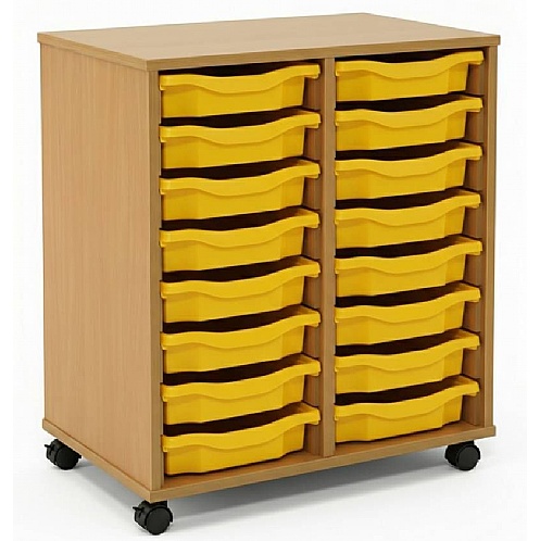 Tray Storage Unit - Mobile With 16 Shallow Plastic Trays - School Furniture