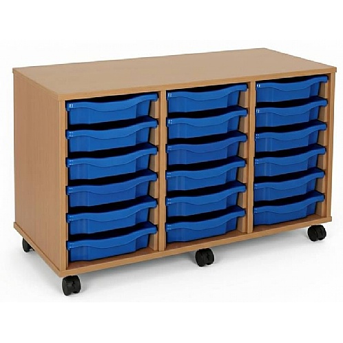 Tray Storage Unit - Mobile With 18 Shallow Plastic Trays - School Furniture