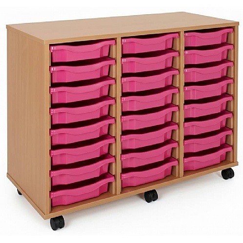School Tray Storage Unit, 24 Shallow Plastic Trays, Mobile - School Furniture