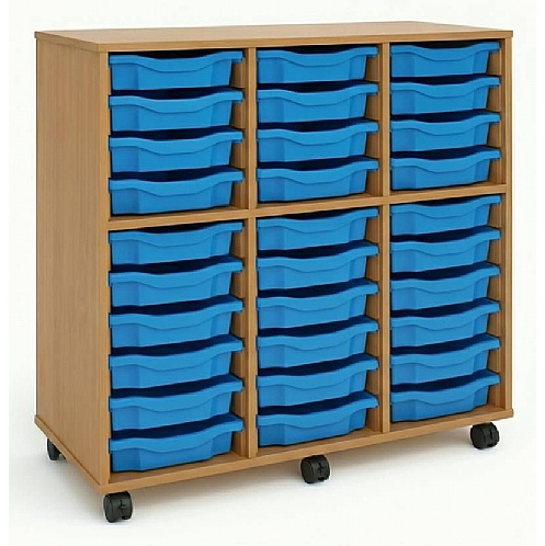 Plastic Shallow Tray Unit, 30 Trays, Mobile School Storage - School Furniture