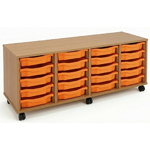 Tray Storage Unit - Mobile With 20 Shallow Plastic Trays - School Furniture